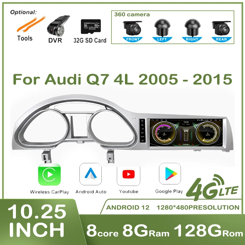 

10.25" Android 12 Autoradio For Audi Q7 4L 2005 - 2015 Navigation Car Screen Multimedia Carplay Stereo Radio Player Auto