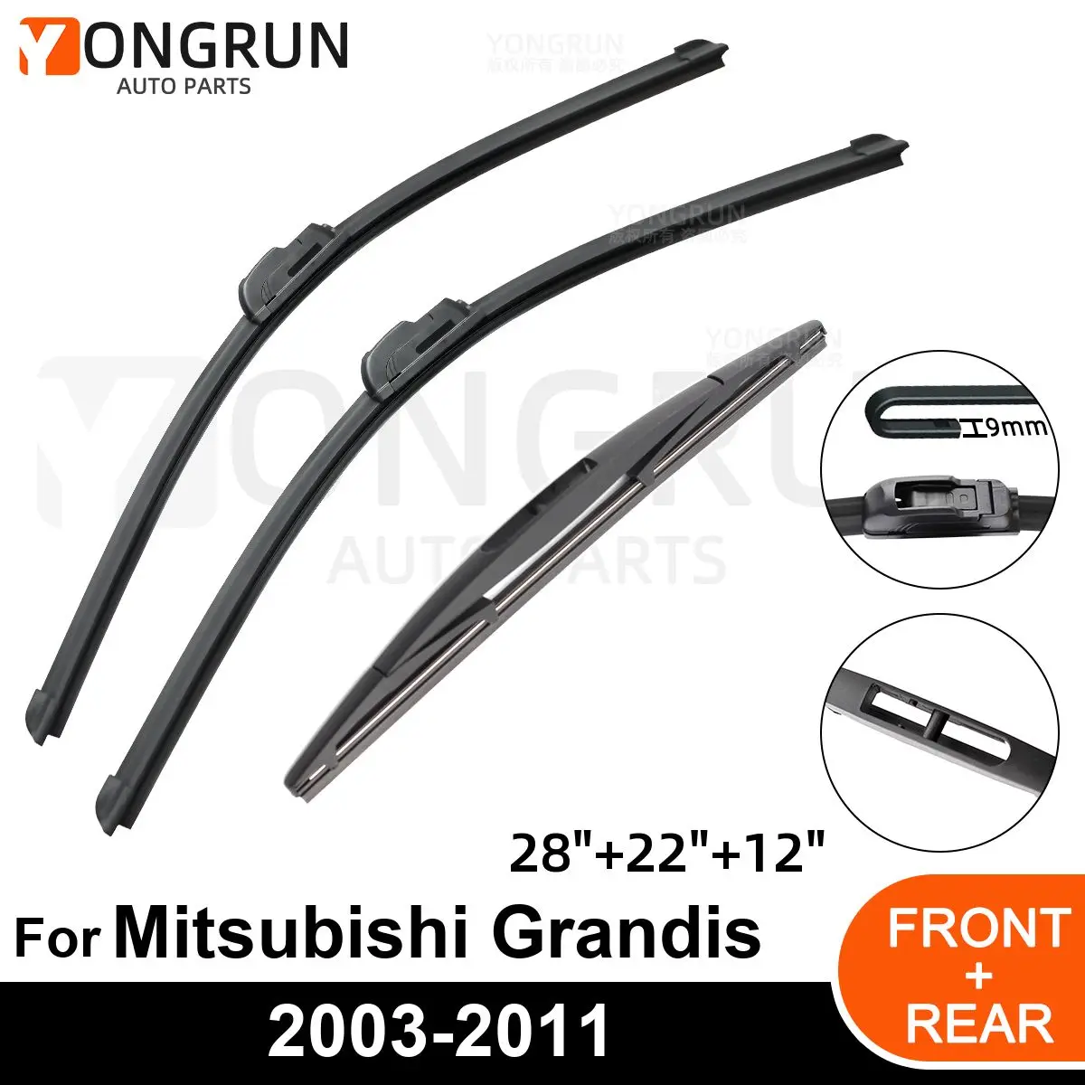 

Car Windshield Windscreen Front Rear Wiper Blade Rubber Accessories For Mitsubishi Grandis 28" 22" 12" 2003-2008 2009 2010 2011