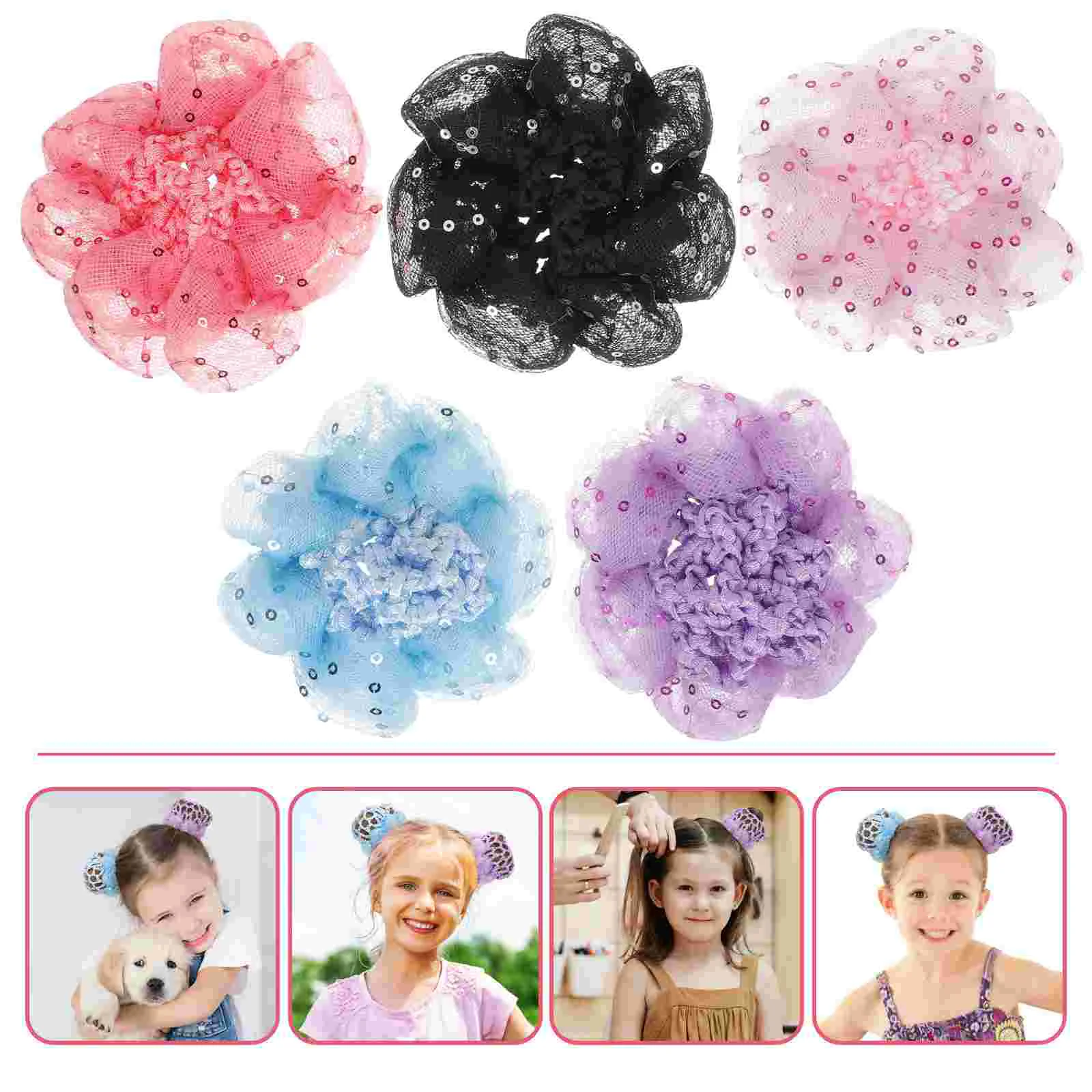 

5pcs Kids Elastic Hair Bun Covers Decorative Hair Nets Lovely Hair Accessories