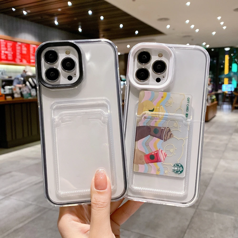 

3 In 1 Card Holder Clear Case For Iphone 11 13 14 12 Pro Max Cover Iphone X XR XS Max 7 8 6 6S Plus SE 2020 Luxury Back Cover