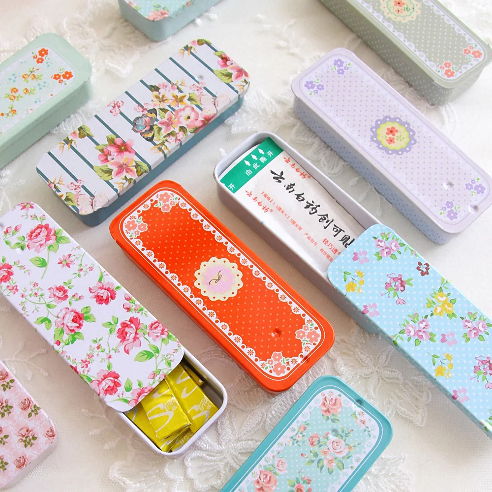 

Mini Rectangular Storage Box with Slide Cover Iron Storage Box for Cosmetic Sugar Jewelry Pill Cases Portable Tin Box Container