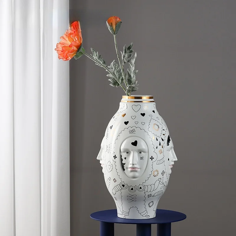 

New Creative Face Ceramic Vase Decoration Living TV Cabinet Dining Tabletop Dried Flower Vases Model Room Decorations Home Decor