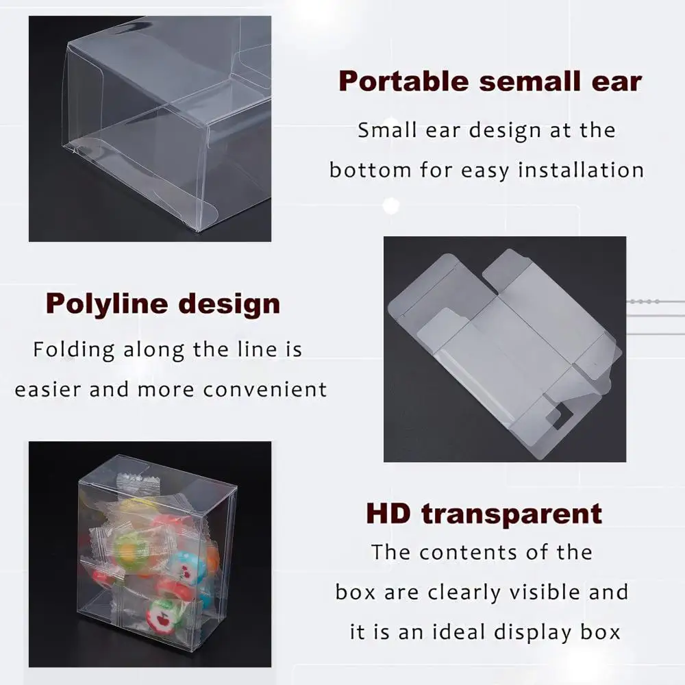 24pcs Foldable Rectangle Clear PVC Boxes Wedding Favor Gift Packing Case Jewelry Display Candy Cookies Storage Containers