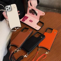 luxury wallet card holder phone case for iphone 13 pro max 12 11 xr x xs 7 8 plus se2020 shockproof back cover with long lanyard