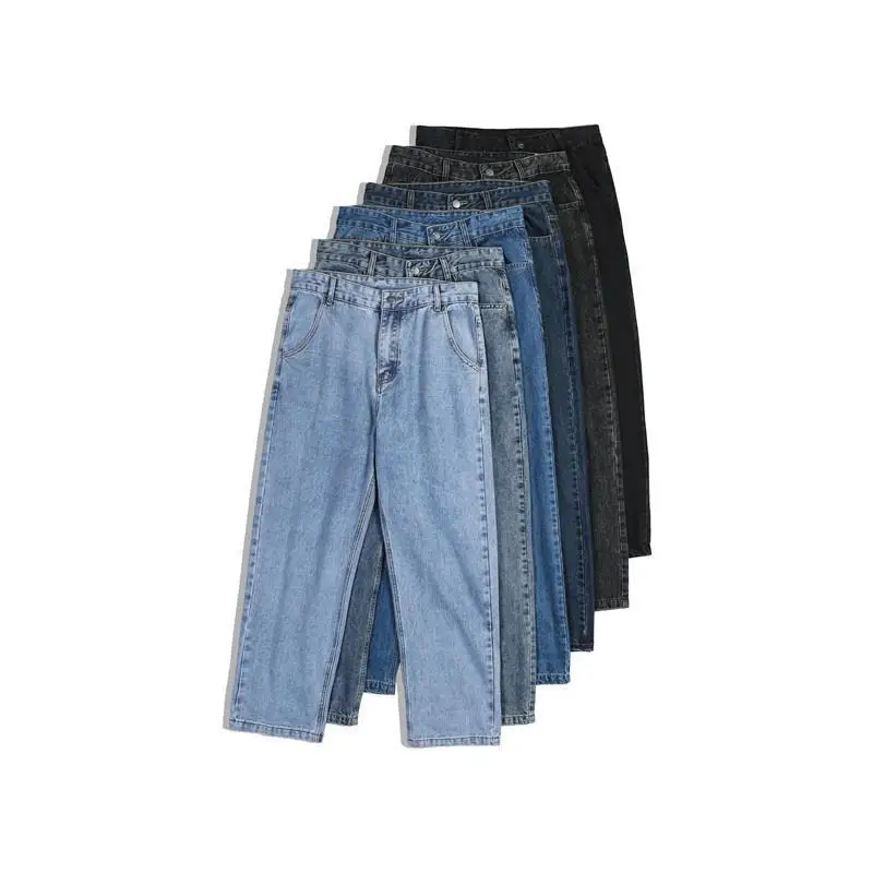 Men Jeans 2023 New Spring and Autumn Korean Version Wide Leg Solid Color Fashion Mid-waist Pants Straight Pants Y2k Denim Pants