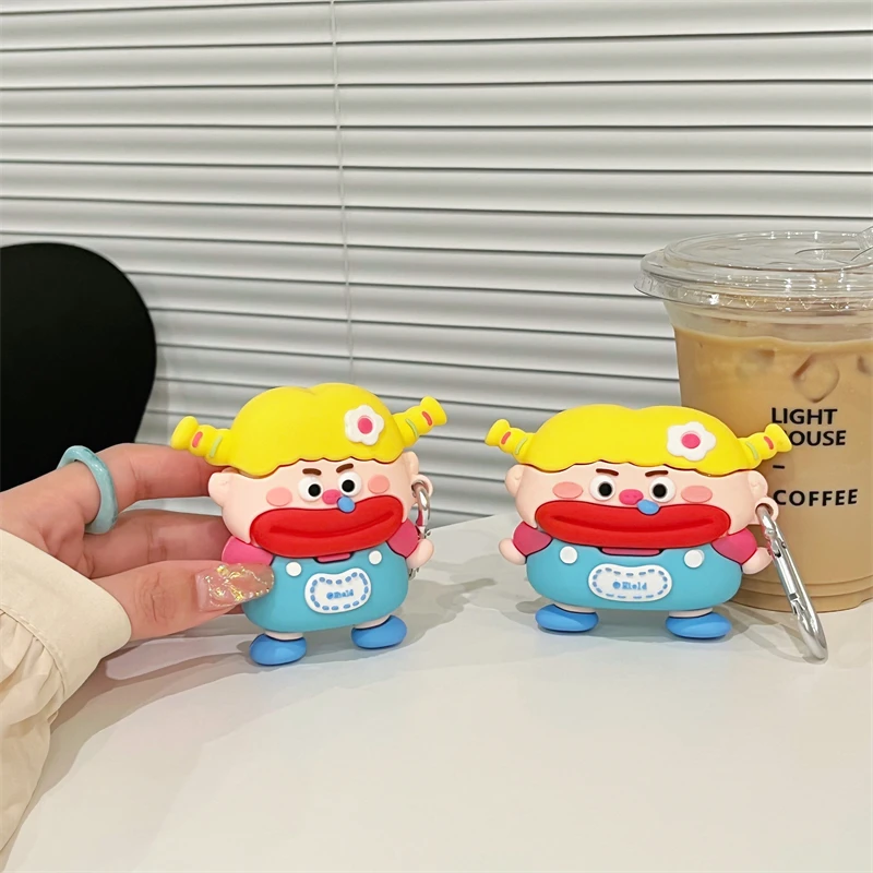 Personality Funny 3D Runny Girl Cute Silicone Earphone Case For Airpods 3 Pro 2 With Keychain Headset Soft Cover For Airpods 1