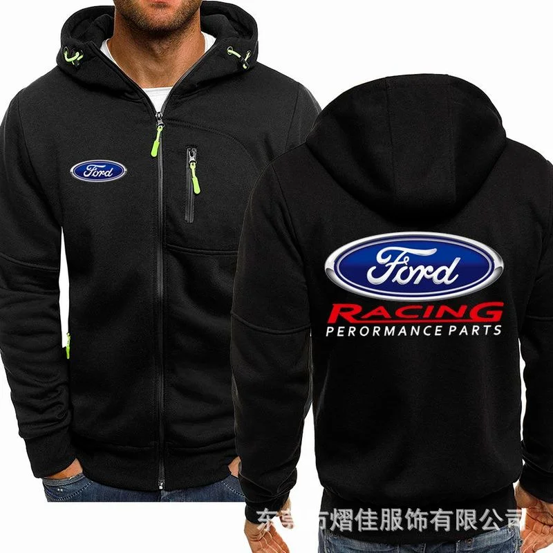 

Spring Men's Hoodies FORD Logo Casual HipHop Long Sleeve Hooded Sweatshirts Fashion Fleece riding Zipper Jacket Men Tops