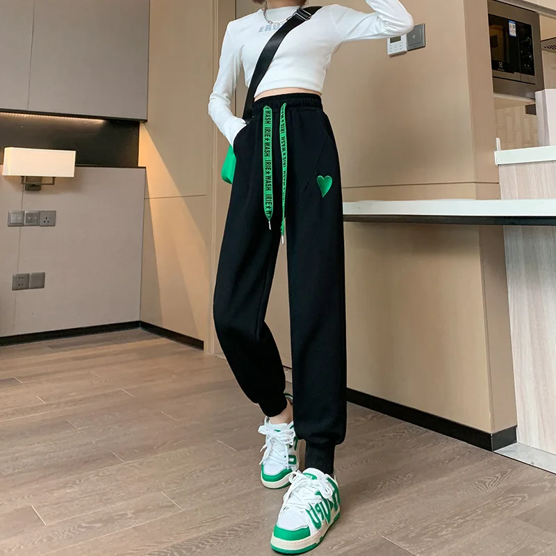

Women Sports Pants Spring Autumn High Waist Loose Casual Harem Pants Harajuku Hip Hop Slim White All Match Streetwear Trousers