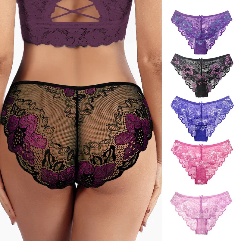 3pcs/pack Flower Embroidery Sexy Panties For Female Lace Lingerie Woman Clothes Low Rise Thongs Women Underwear Panty Briefs