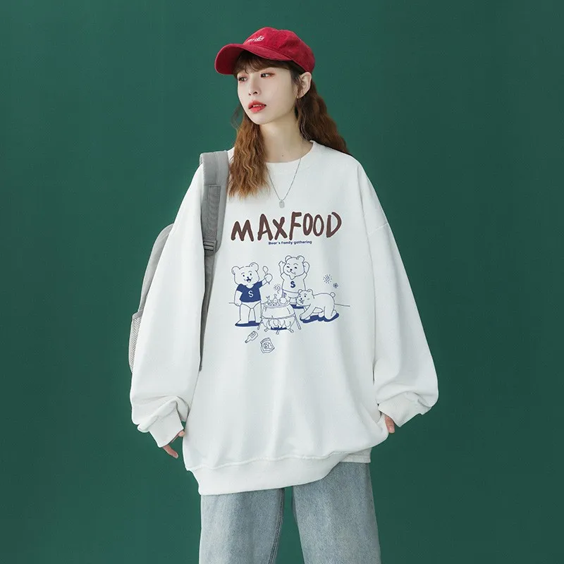 

korea Style Casual O-Neck 2022 Spring Autumn Hoodie Sweatshirt Woman Thick Fleece Hip Hop Skateboard Streetwear Clothes