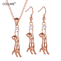 collare cat jewelry sets for women crystal rhinestone animal jewelry goldsilverblack color cute earrings necklace set s128