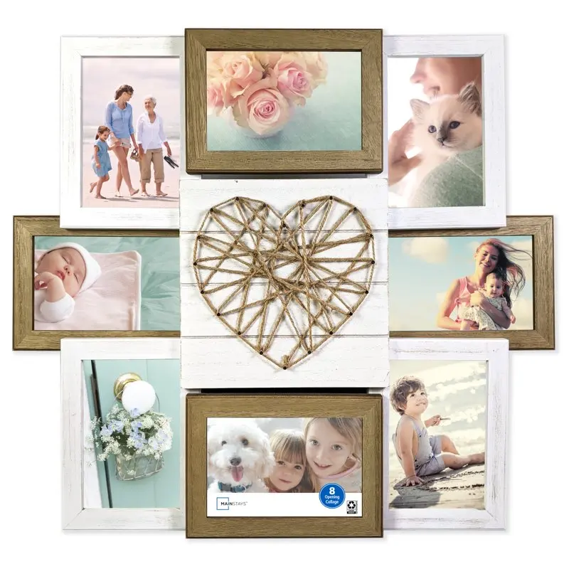 

8-Opening String Heart Rustic Wood Collage Picture Frame Classeur photocards kpop Kpop Picture frame Wall decororation Photocard