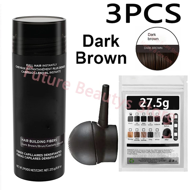 

3pcs 27.5g Hair Building Fiber Natural Keratin Styling Powder Loss Bald Fibre Pack Building Hairline Optimizer Dense Hair Growth