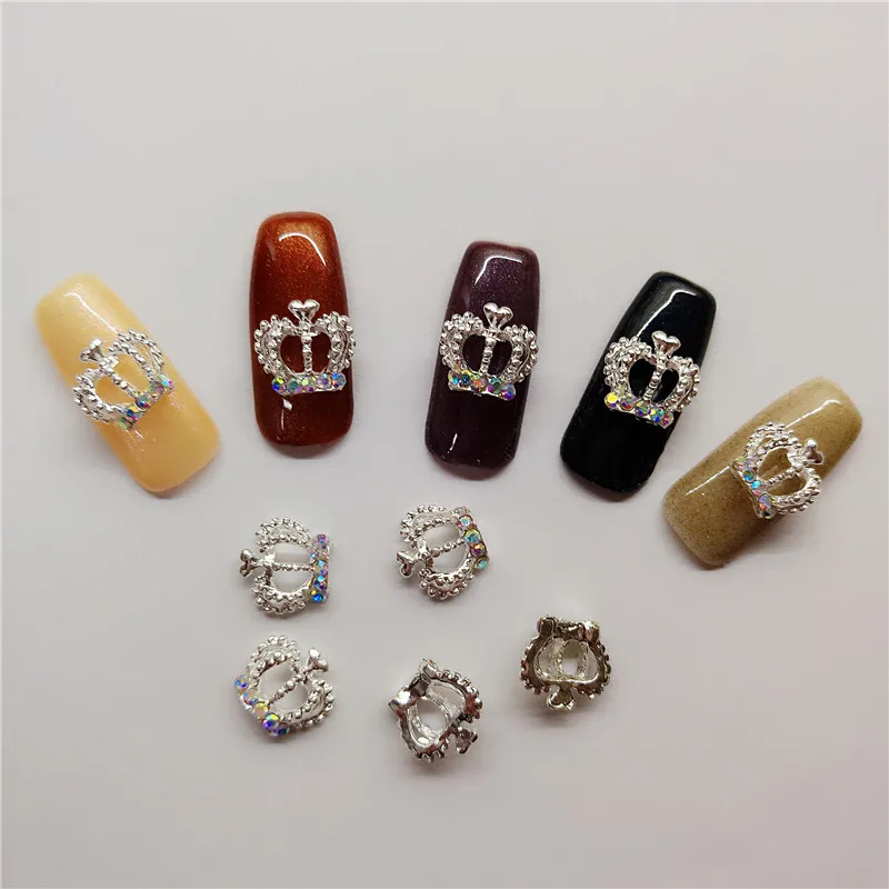 

10pcs Silver Large Crown Glitter Rhinestone Nail Charms Gemstone Diamond Nail Art Jewelry DIY Nail Art Decoration Accessories