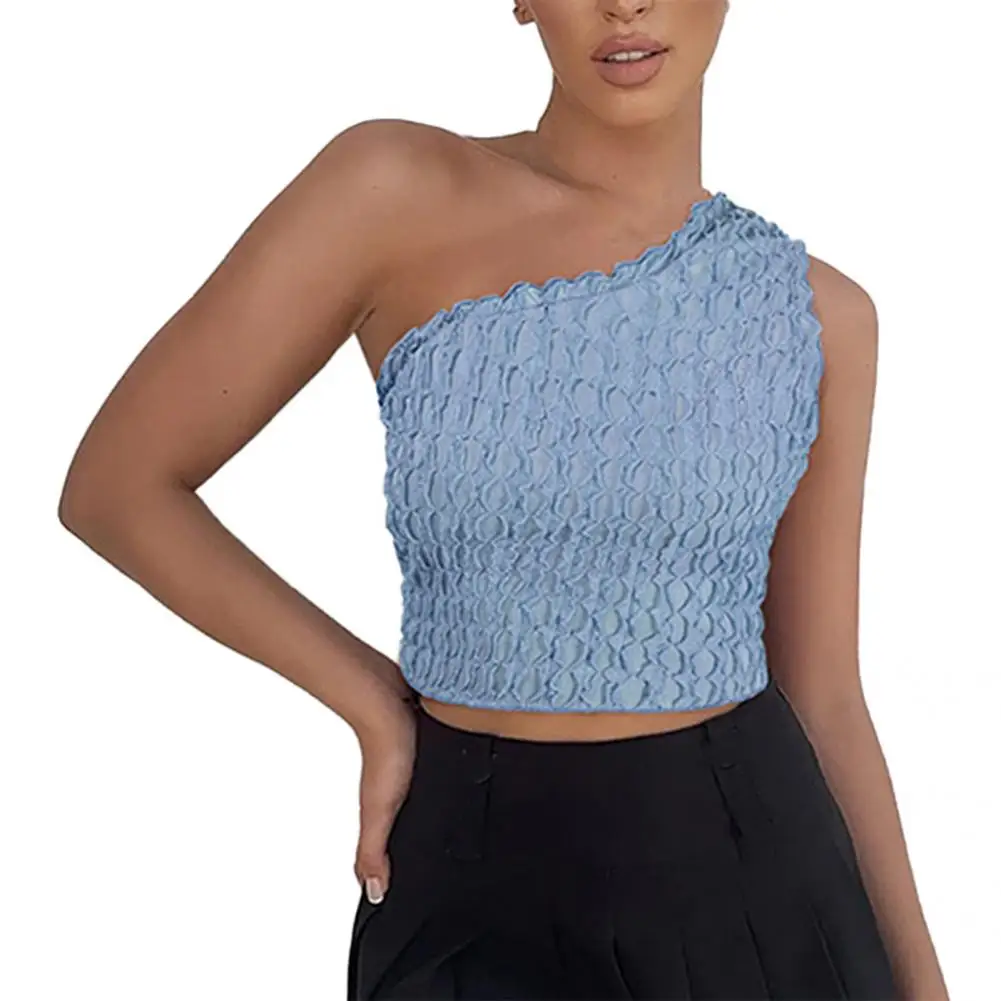 

T-shirt All Match Women Soft One Shoulder Rhombus Slim Vest Women Vest for Date
