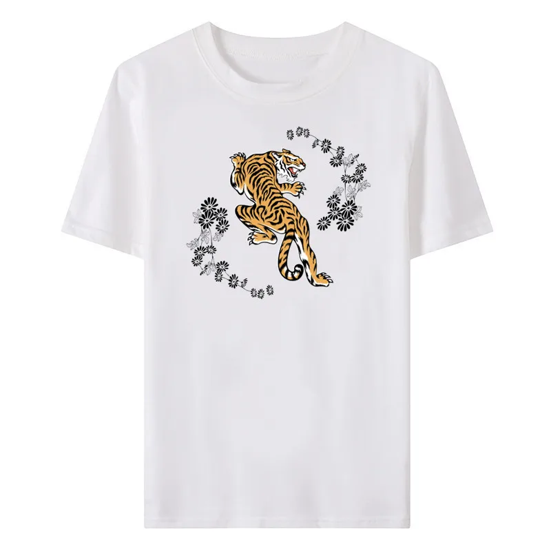 

Summer Men's Cool Tiger Print Tees Round Neck Man Cotton T-shirt Casual All-match Simple Short Sleeved Tops Luxury Streetwear