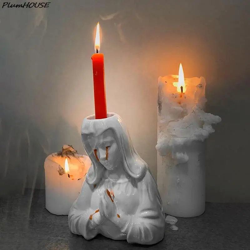 

Halloween Candle Holder Excellent Crying Mary Candle Holders Pillar Candlestick Sheds Red Candle Tears Home Decor