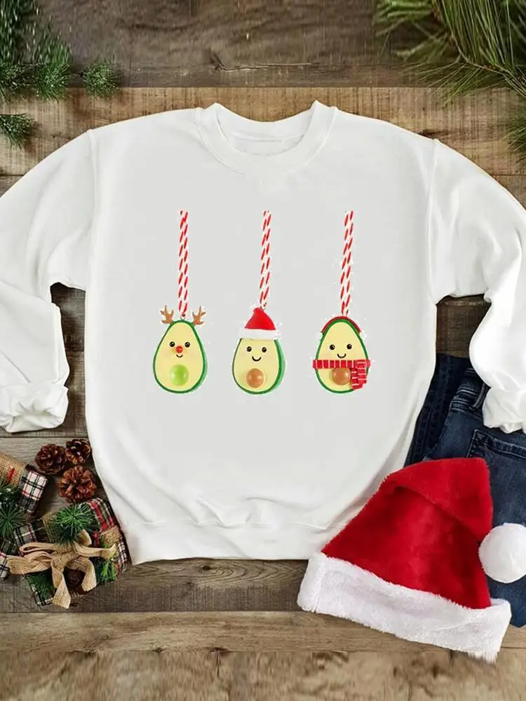 

New Year Sweatshirts Happy Holiday Graphic Pullovers Avocado Funny Fruit Merry Christmas Print Wear Fashion Women Clothing