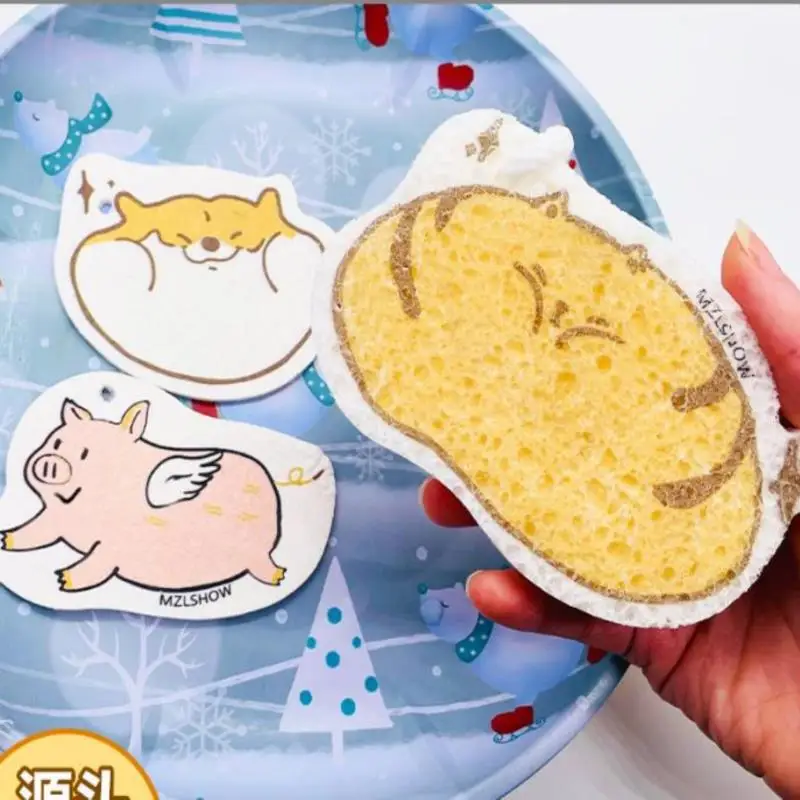 

Non-stick Cartoon Wood Pulp Cotton Sponge Compressed Magic Oil MultifuncHousehold Kitchen Rag Towel Roll Dishwashing Sponge