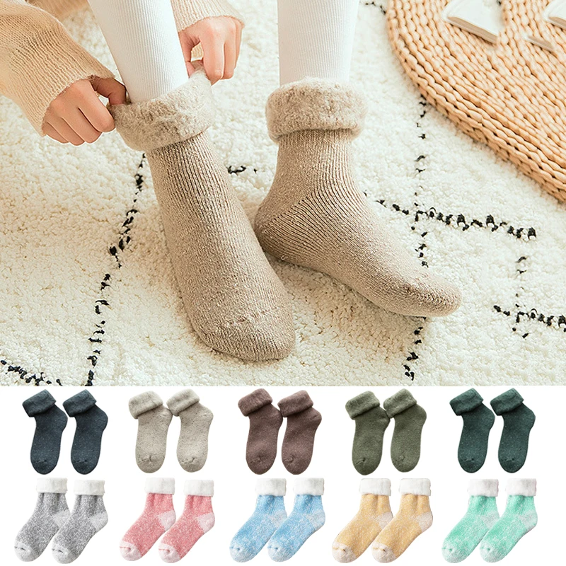 Plush Thicker Solid Socks Mid-tube Ski Socks Wool Rabbit Socks Against Cold Snow Russia Winter Warm Male Womens Socks 1 Pair