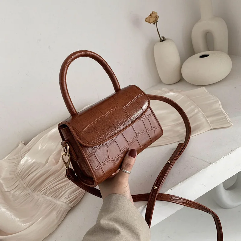 

Stone Pattern Hand Carry Small Bag Women's Bag 2022 Spring New Retro Fashion Shoulder Bag Simple Messenger Small Square Bag
