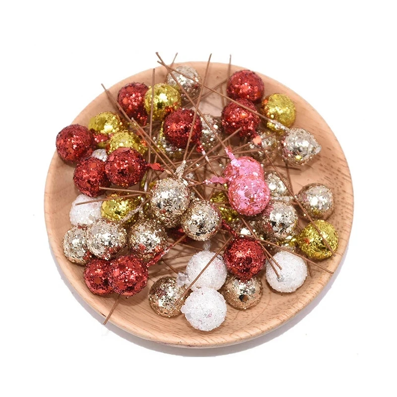 

50Pcs Artificial Glitter Berry Stamens Cherry Pearl Berries for Wedding DIY Gift Box Decorated Wreaths Christmas Home Deocration