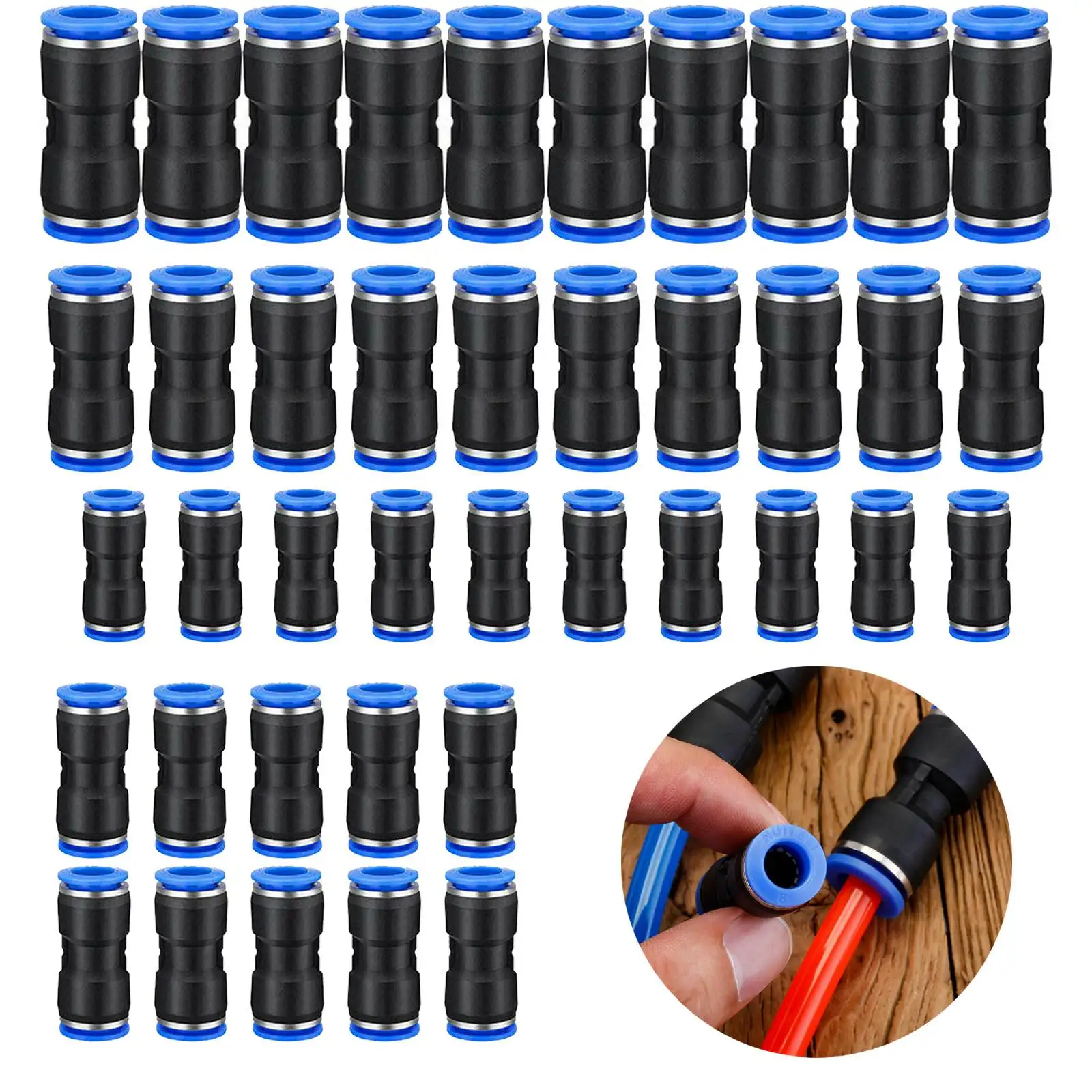 

Quick 40 Pieces Straight Push Connectors 4/6/8/10mm Release Air Line Pneumatic