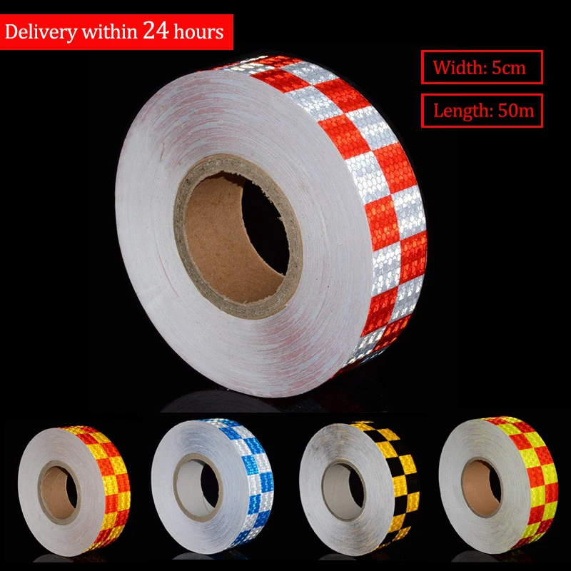 5cmx50m/Roll Reflective Tape Traffic Safety Road Waring Reflector For Things Waterproof Adhesive Stickers For Truck