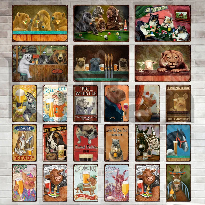 

Металлический знак для пива с животными, Жестяная Табличка для Винных Бокалов, металлическая картина для бара, паба, клуба, Декор