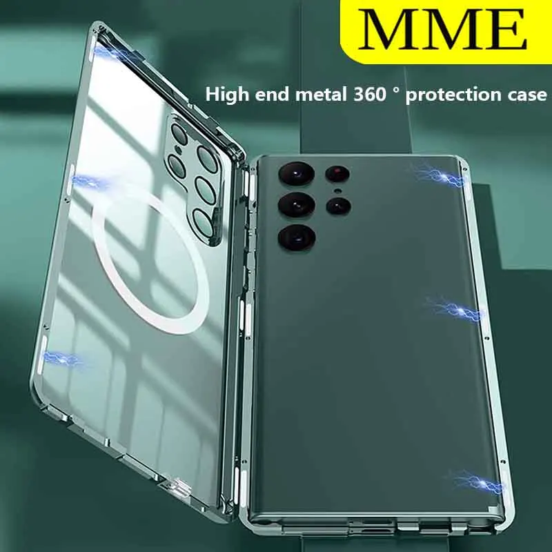 Luxury Metal 360 ° Full Protection Case For Samsung Galaxy S22 Ultra HD Transparent Glass Cover For Samsung S23 Ultra Plus Cases
