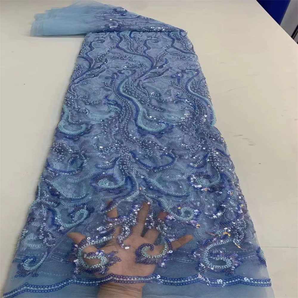 

African Lace Fabric New Arrival 2022 high Quality Lace Sequin Beaded Fabric Embroidery Lace Fabric for party dress zx23-32