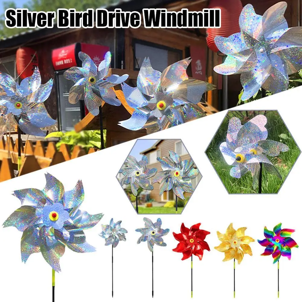 

Garden Pinwheel Bird Drive Windmill Reflective Pinwheels with Stake 48x18cm Yard Rotating Pinwheels Lawn Windmill Garden Decor