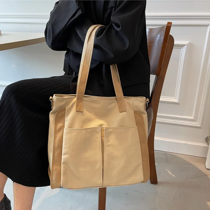

Casual Canvas Tote Women Solid Color Handbags Japanese Style Designer Shoulder Crossbody Bags Fashion All-match Shopper Bag