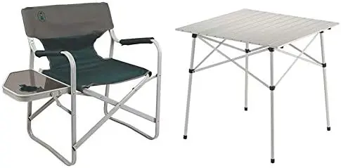 

Портативный складной шезлонг Breeze с боковым столиком и уличным складным столом | Ультракомпактный алюминиевый стол для кемпинга, белый