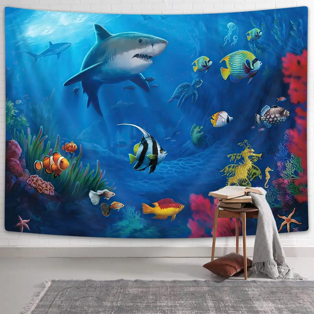 

Shark Tapestry Tropical Fish Undersea World Wall Hanging Ocean Animal Tapestries for Kids Bedroom Living Room Dorm Party Decor