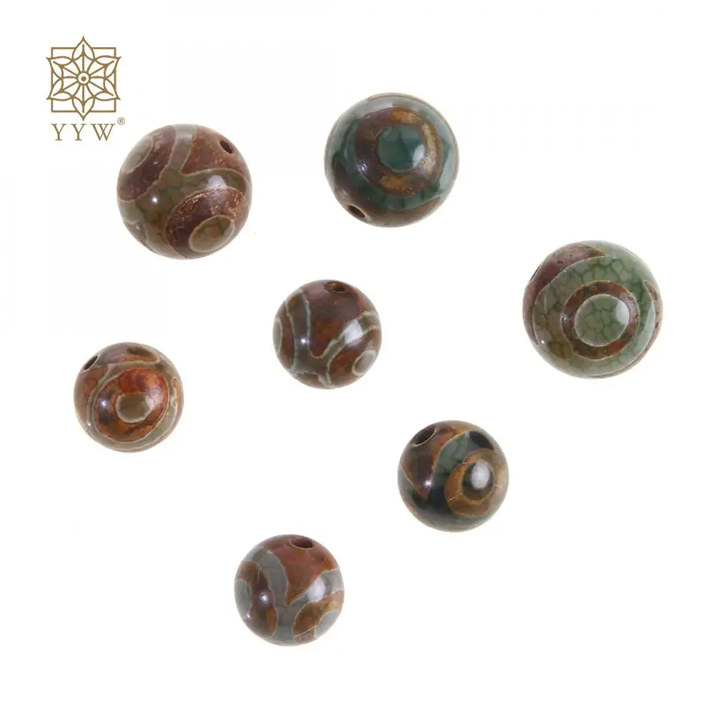 1 шт. натуральный Тибетский Агат, оникс Dzi, круглая бусина с дизайном, «сделай сам», смешанные цвета, продается ПК