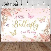 Boho Butterfly Girl Baby Shower Backdrop A Little Butterfly Is on The Way Party Banner Bohemian Pink Flowers Photo Background