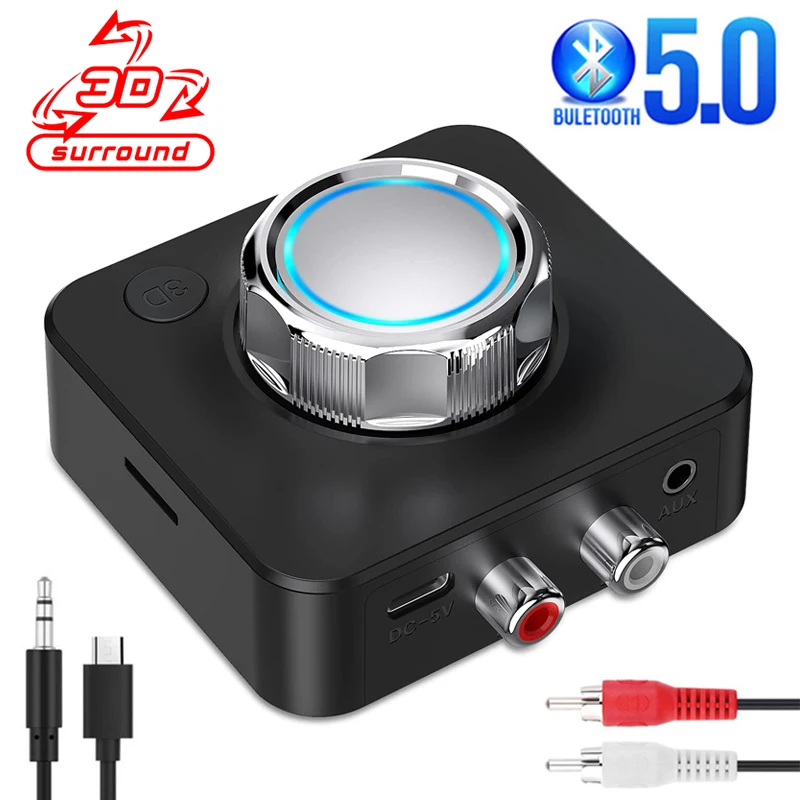 

Bluetooth 5.0 Receiver 3D Stereo TF Card RCA 3.5mm AUX Jack Wireless Adapter For Speaker Amplifier Car Audio Transmitter Auto ON
