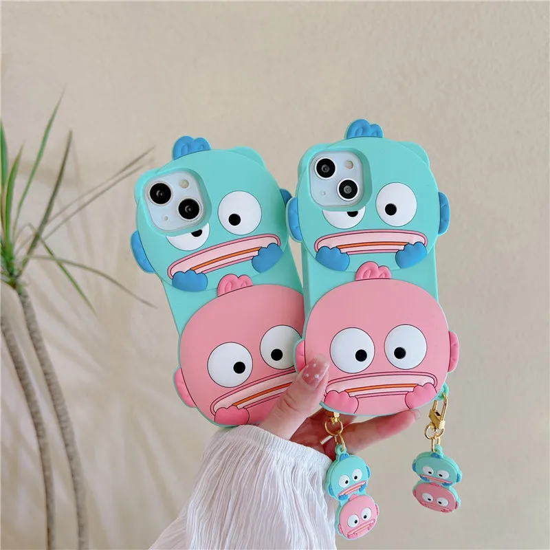 

Fun fish 3D Case For iphone 13 12 11 Pro XS Max XR X SE2020 7p 8 6s 6 Plus Kids gift Cute Soft Silicone Phone Cover With Lanyard
