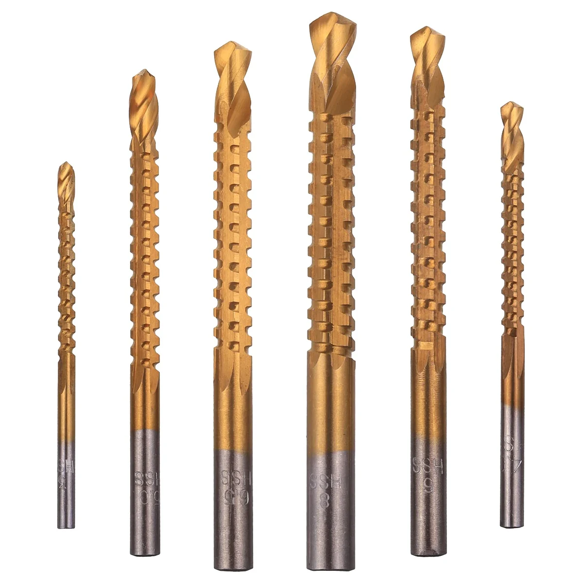 

6 Pack Titanium Coated HSS Twist Bits, 3-8mm Serrated Side Cut Bits Woodworking Tools for Plastic Metal Wood Holes