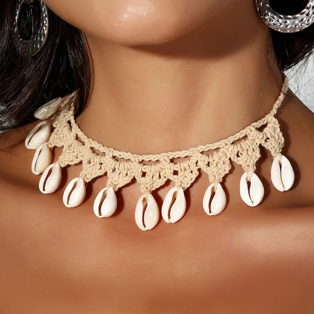 Women Shells Choker Necklaces Natural Sea Cowrie Shell Rope Chain Choker Necklace Summer Jewelry Girl Friendship Gifts Handmade images - 6