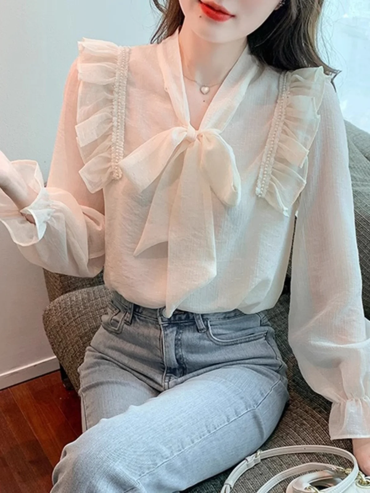 Женские шифоновые рубашки с бантом Western Sle Design Sense новинка весны 202 универсальный