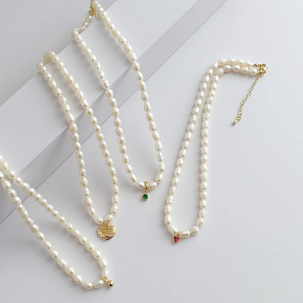 

Minar Classic 4 Designs Freshwater Pearl Choker Necklace for Women Green Red Gold Color Love Heart Round Beads Pendant Necklaces