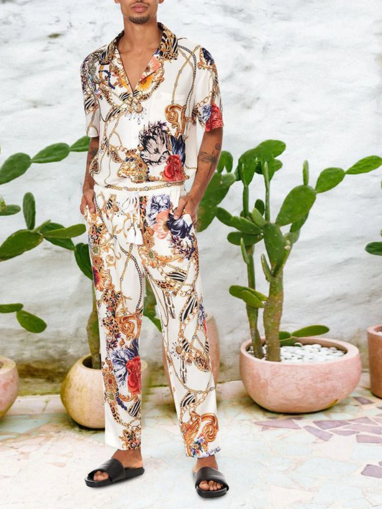 

2022 new European and American casual summer short-sleeved trousers men's two-piece casual suit men