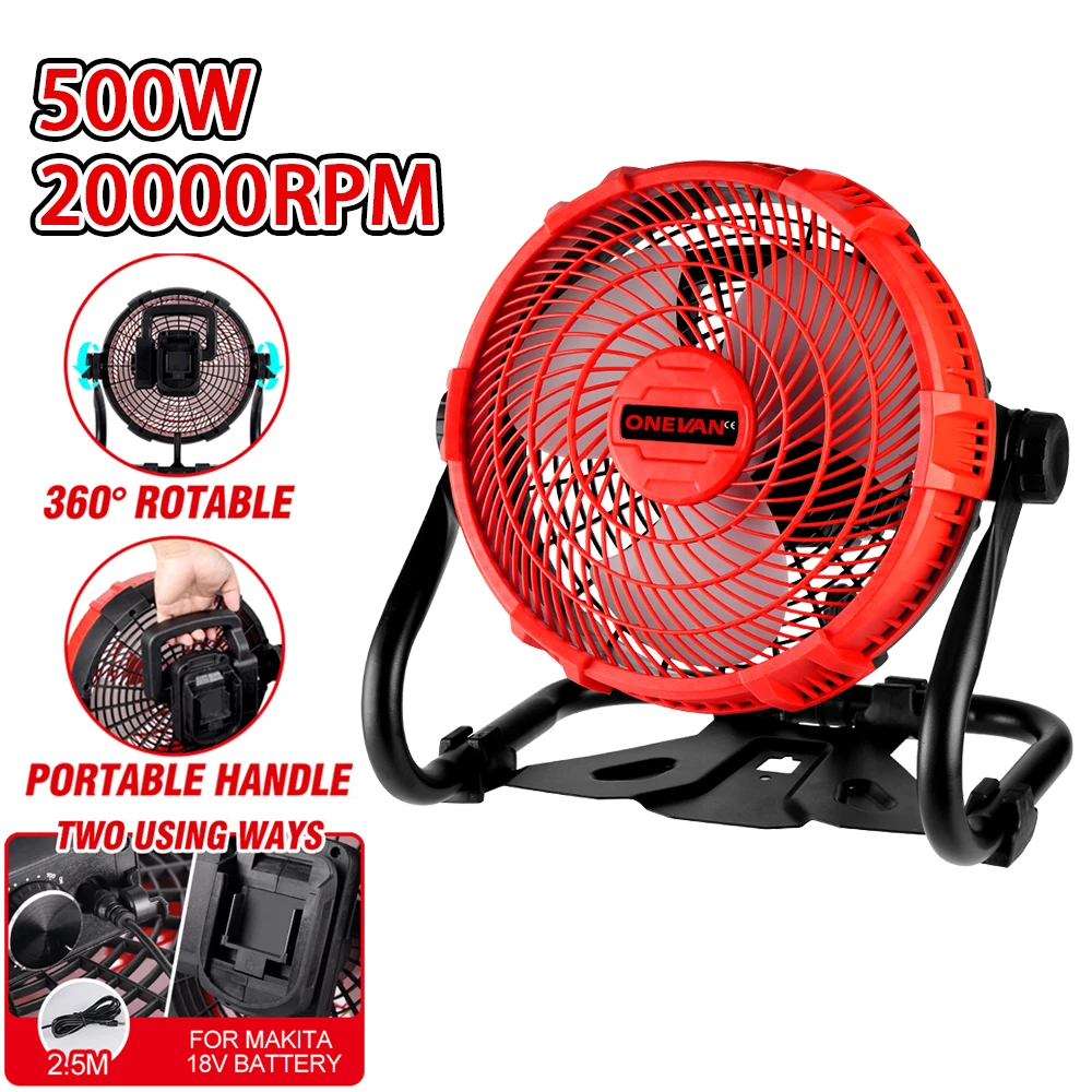 

500W 20000RPM Portable Multifunction Fan 360°Rotate 2 Using Ways Low Noise For Outdoor Working Fans for Makita 18V Battery