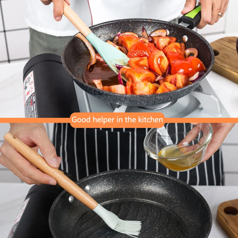 silicone kitchen cooking utensil set with storage box non stick cookware for countertop wooden cook gadgets kitchen utensils free global shipping