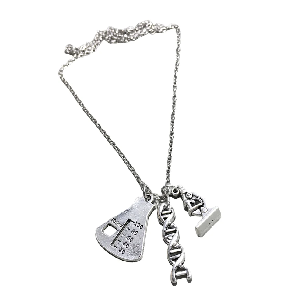 

Necklace Microscope Gifts Charm Pendant Jewelry Silver Dna Molecule Science Scientist Keychain Charms Laboratory Serotonin