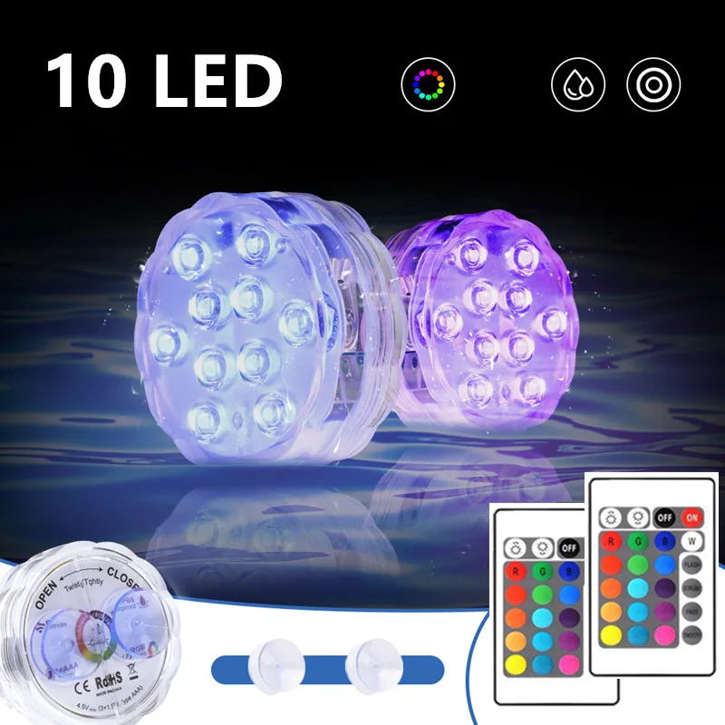 

10 Led Remote Controlled RGB Submersible Light Battery Operated Outdoor Underwater Night Lamp Vase Bowl Garden Party Decoration