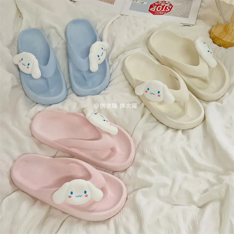 

Шлепанцы Kawaii Cinnamoroll Mymelody Sanrio летние очень Мягкие плотные высокие женские домашние сандалии и тапочки с сердечками