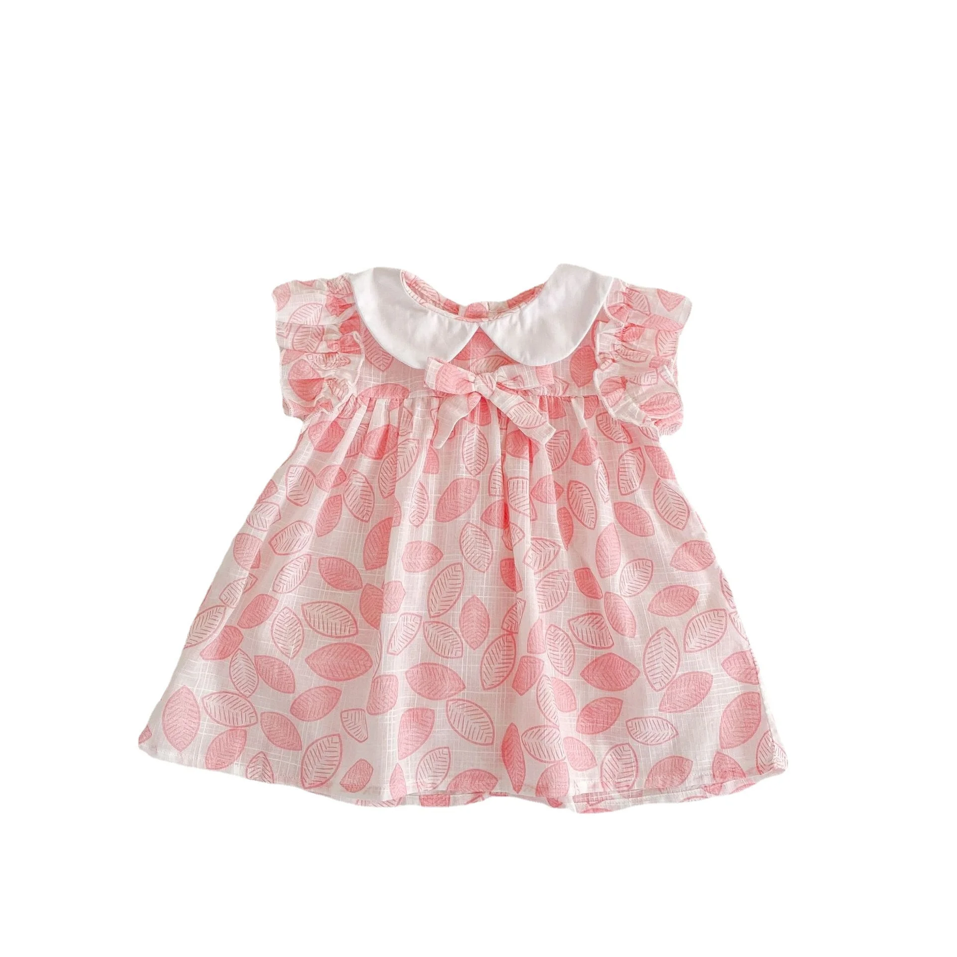 

Girls' Baby 0-3 Years Old Baby Leaf Doll Collar Printed Cotton Fly Sleeve Skirt